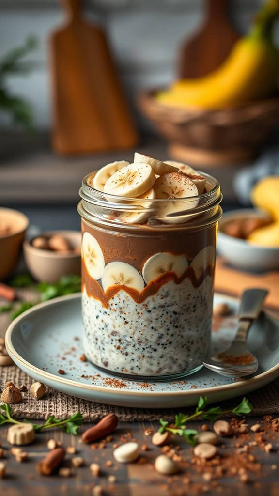 Banana Bliss Overnight Oats with chocolate and peanut butter
