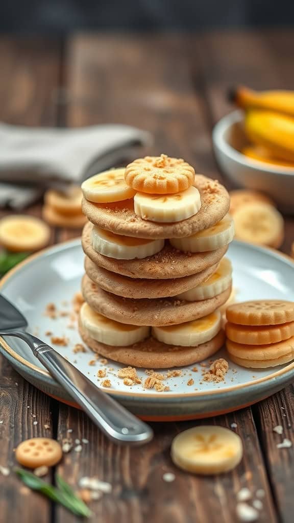 Delicious banana cream parfait cookies stacked with banana slices and custard