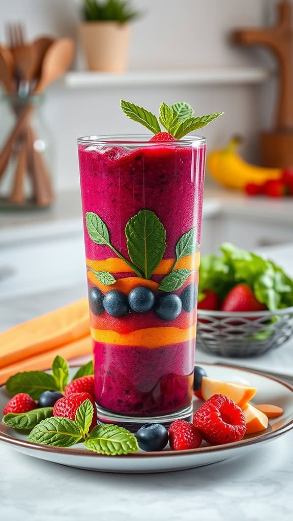 Berry Blast 5-Color Vegetable Smoothie with beets, spinach, carrots, blueberries, and almond milk