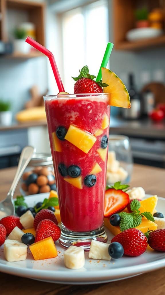 A refreshing Berry Pineapple Twist smoothie with vibrant colors