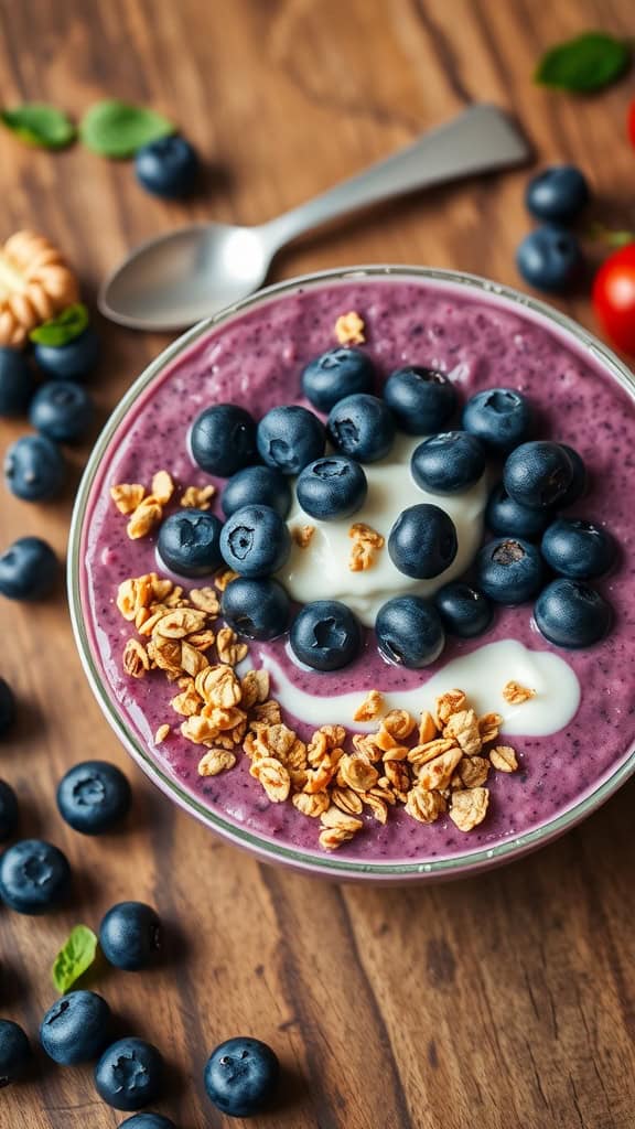 Blueberry Bliss Smoothie Bowl with blueberries and granola