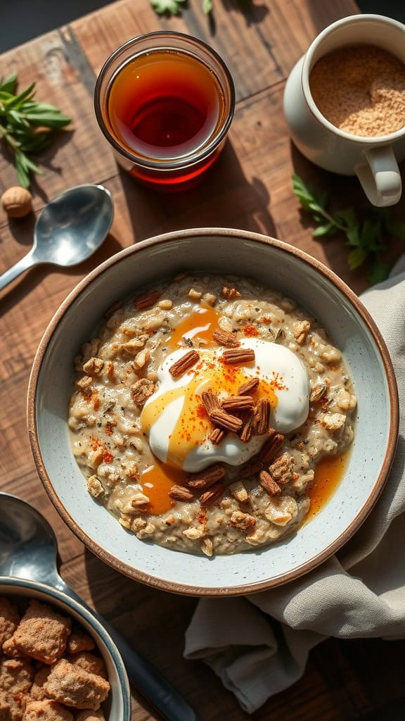 Chai Spiced Overnight Oats with yogurt and nuts