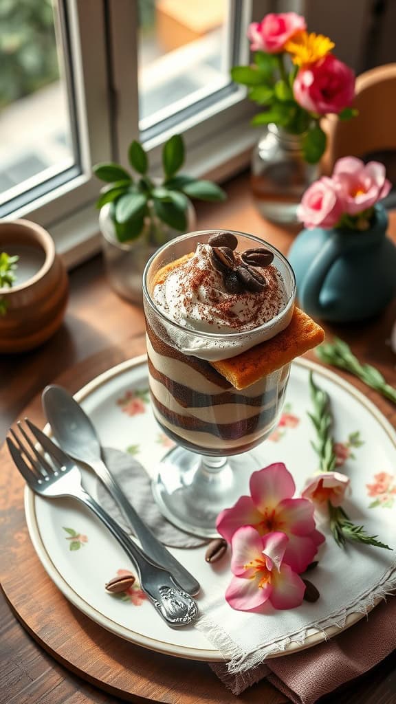 Coffee Lovers Bridal Shower Parfait with espresso-soaked ladyfingers and mascarpone cream