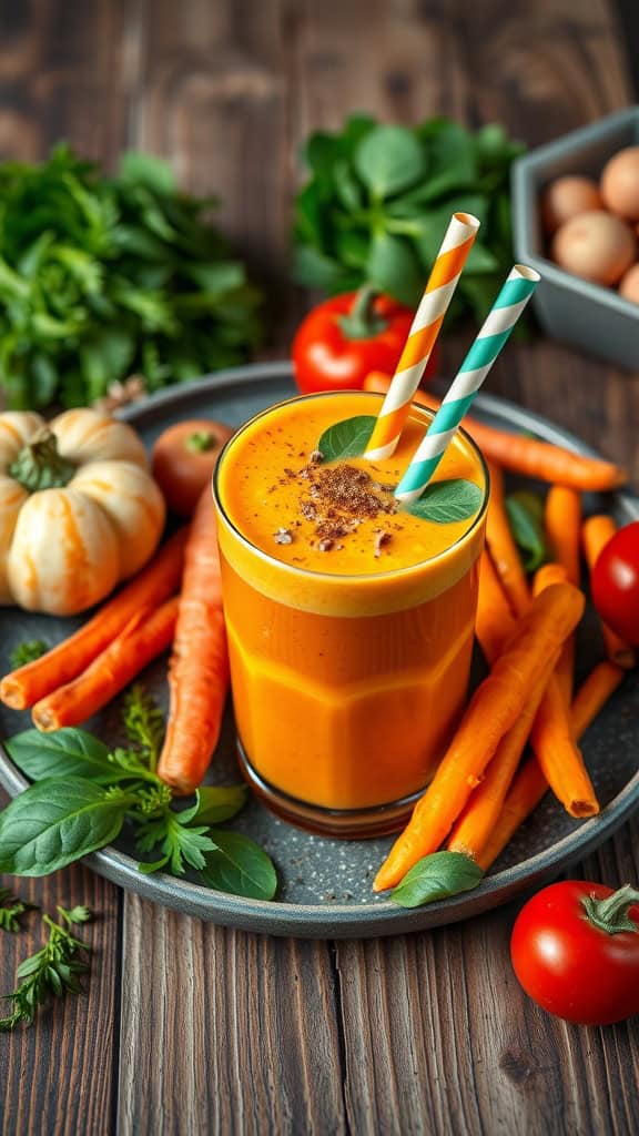 Harvest Blend 5-Color Vegetable Smoothie with pumpkin, carrot, spinach, orange, and cinnamon