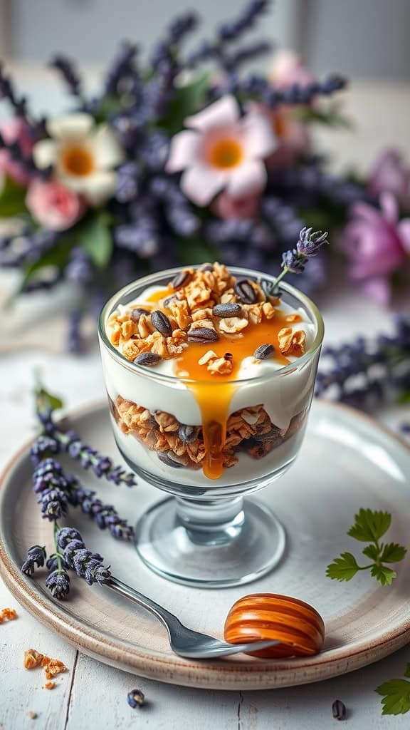 Lavender Honey Wedding Bliss Parfait with yogurt, granola, and honey