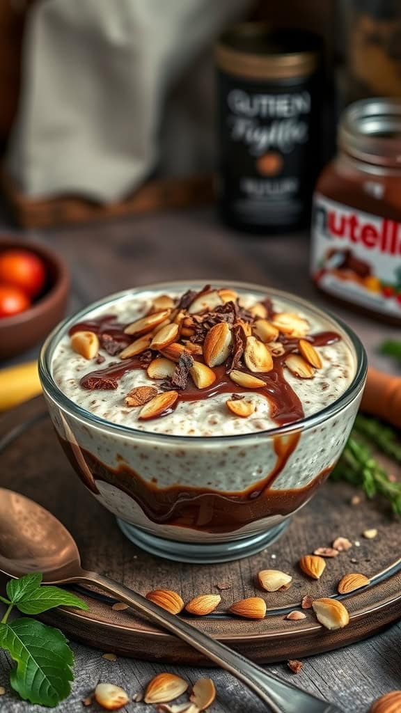 Nutella Overnight Oats with toasted almonds