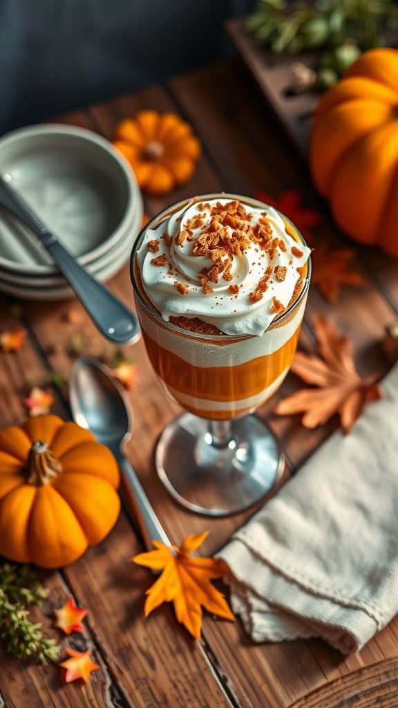 Pumpkin Spice Parfait with whipped cream and ginger snap crumbles