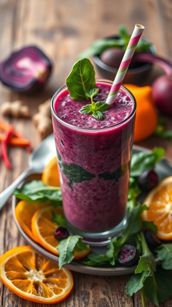 Purple Power 5-Color Vegetable Smoothie with ingredients