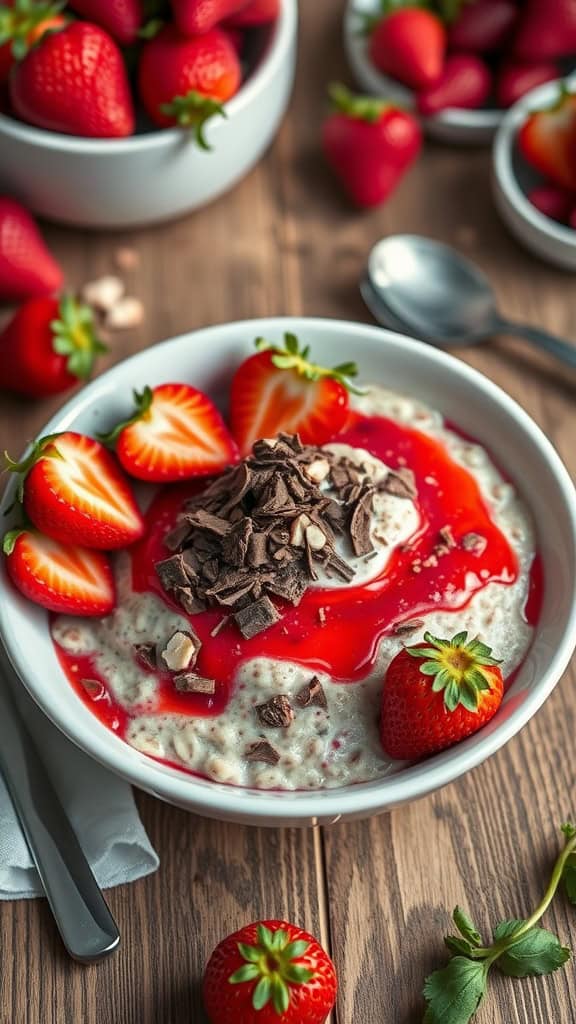Delicious strawberry swirl overnight oats with chocolate
