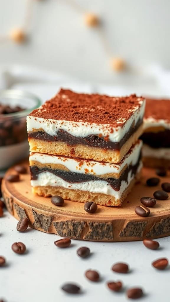 Tiramisu-inspired parfait bars with layers of mascarpone cream and espresso-soaked ladyfingers.