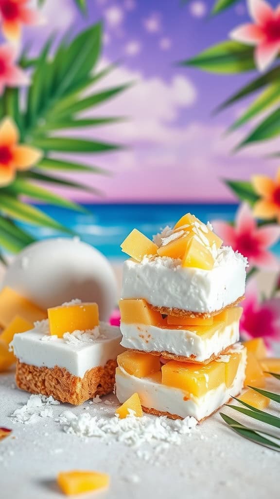 Tropical Delight Parfait Bars with coconut yogurt, pineapple chunks, and shredded coconut