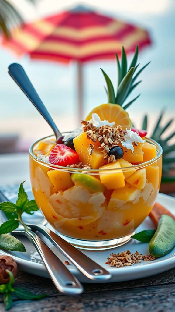 Tropical Paradise Smoothie Bowl with mango and pineapple